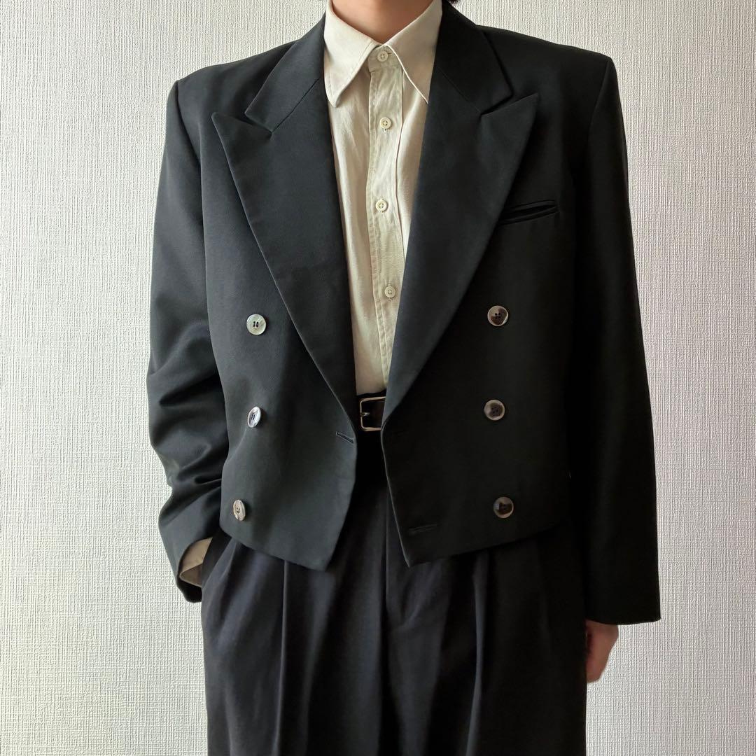80's ヴィンテージ ダブル テーラードジャケット 短丈 ブラック