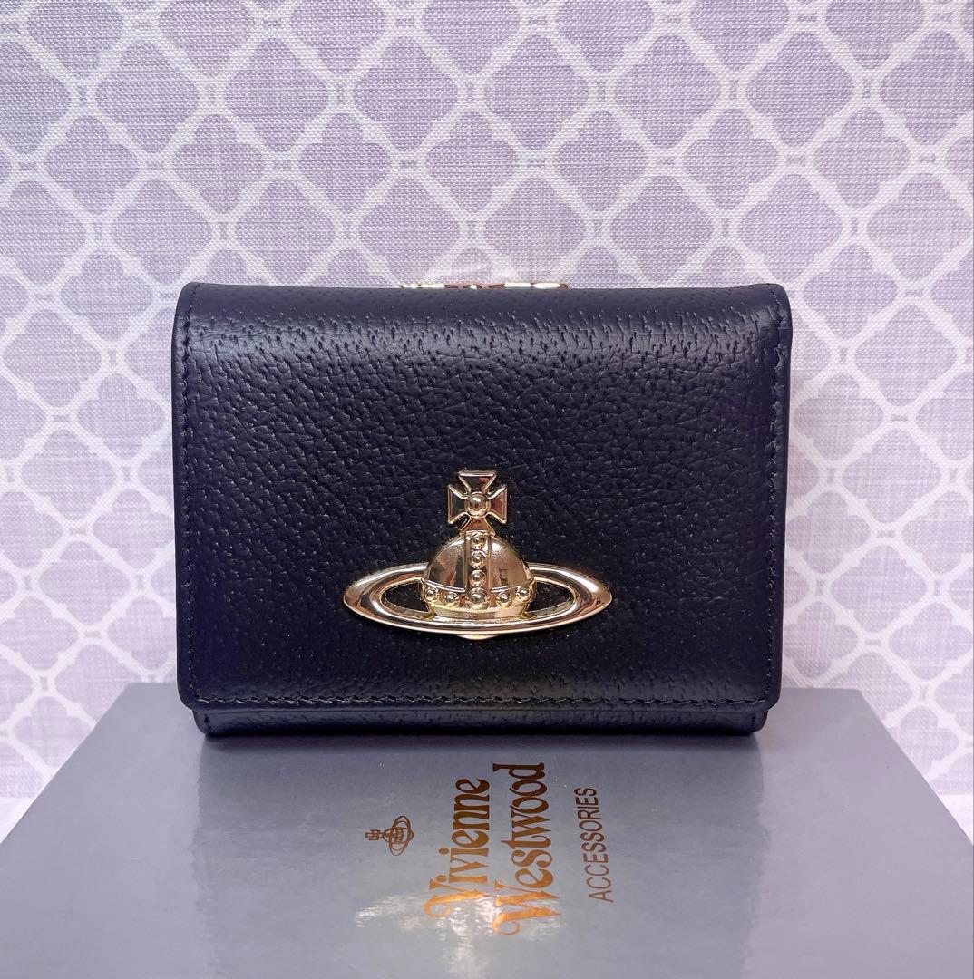【最新☆新品】ヴィヴィアン・ウエストウッド　三つ折り財布 黒 ゴールド