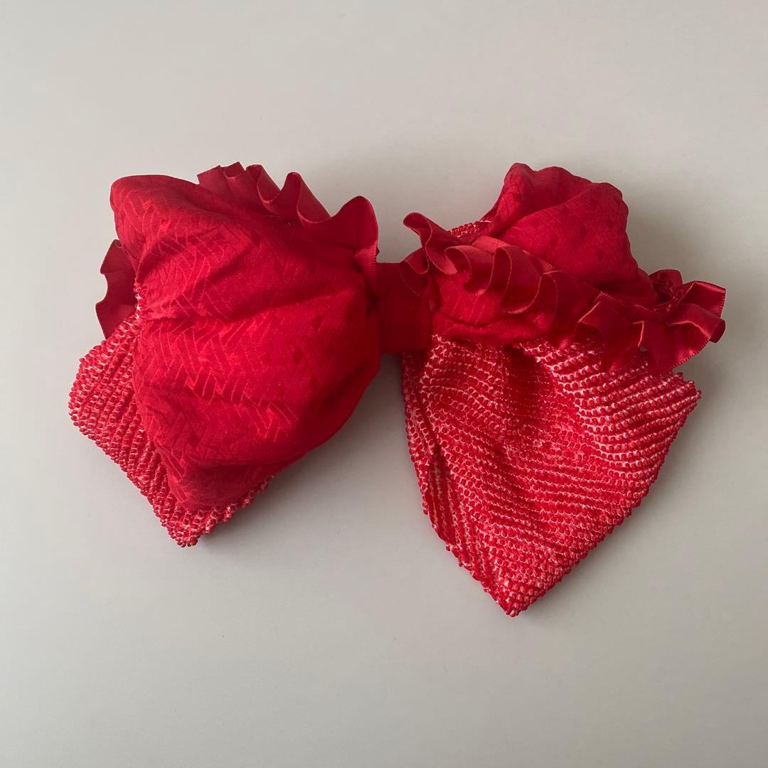 さおタボ　絞り　フリル　七五三　着物リメイク　アンティーク　髪飾り　753