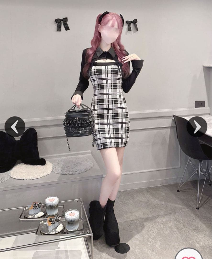 ミシェルマカロン checkアンサンブルロングスリーブワンピース