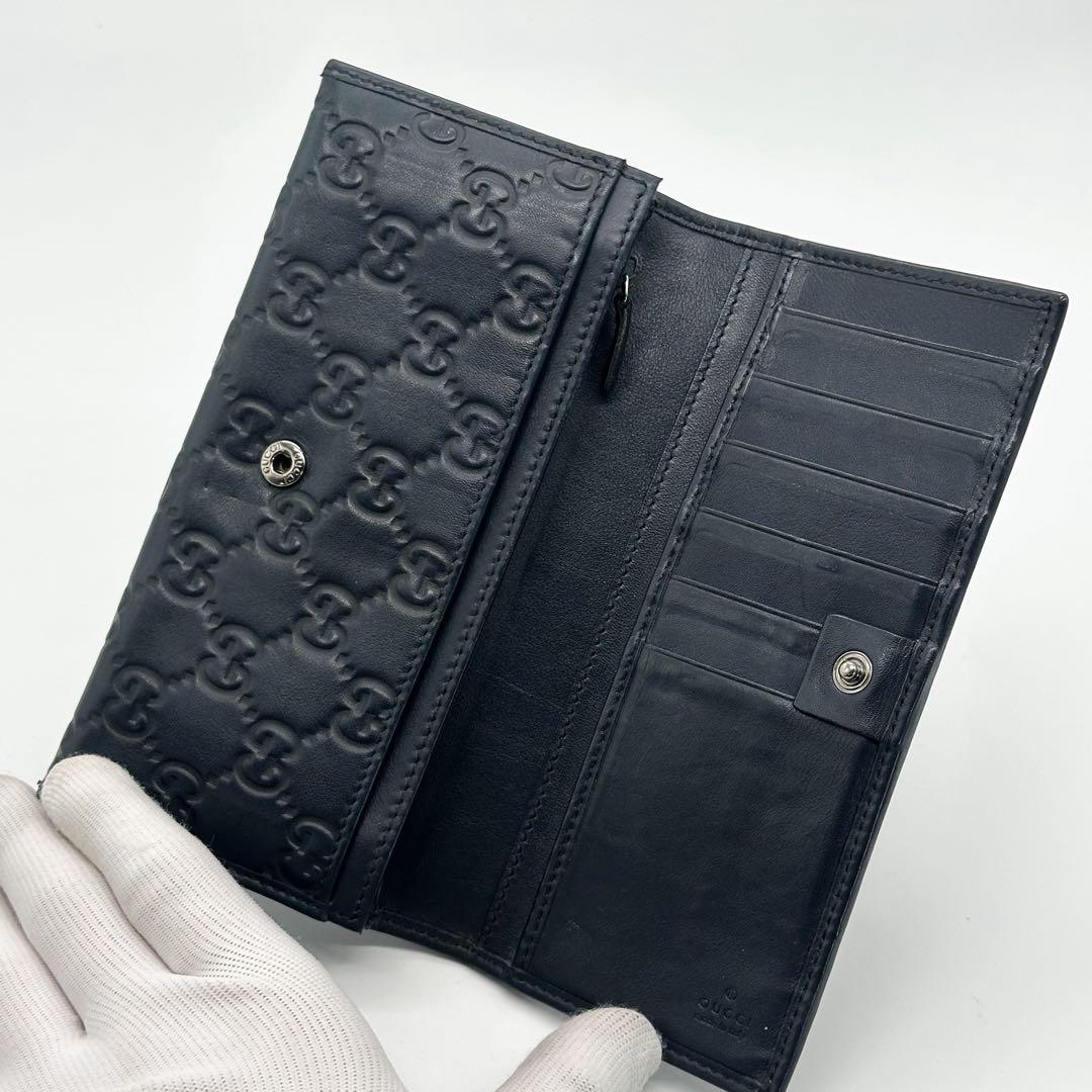 グッチ シェリー 二つ折り 長財布 GG レザー ブラック シマ