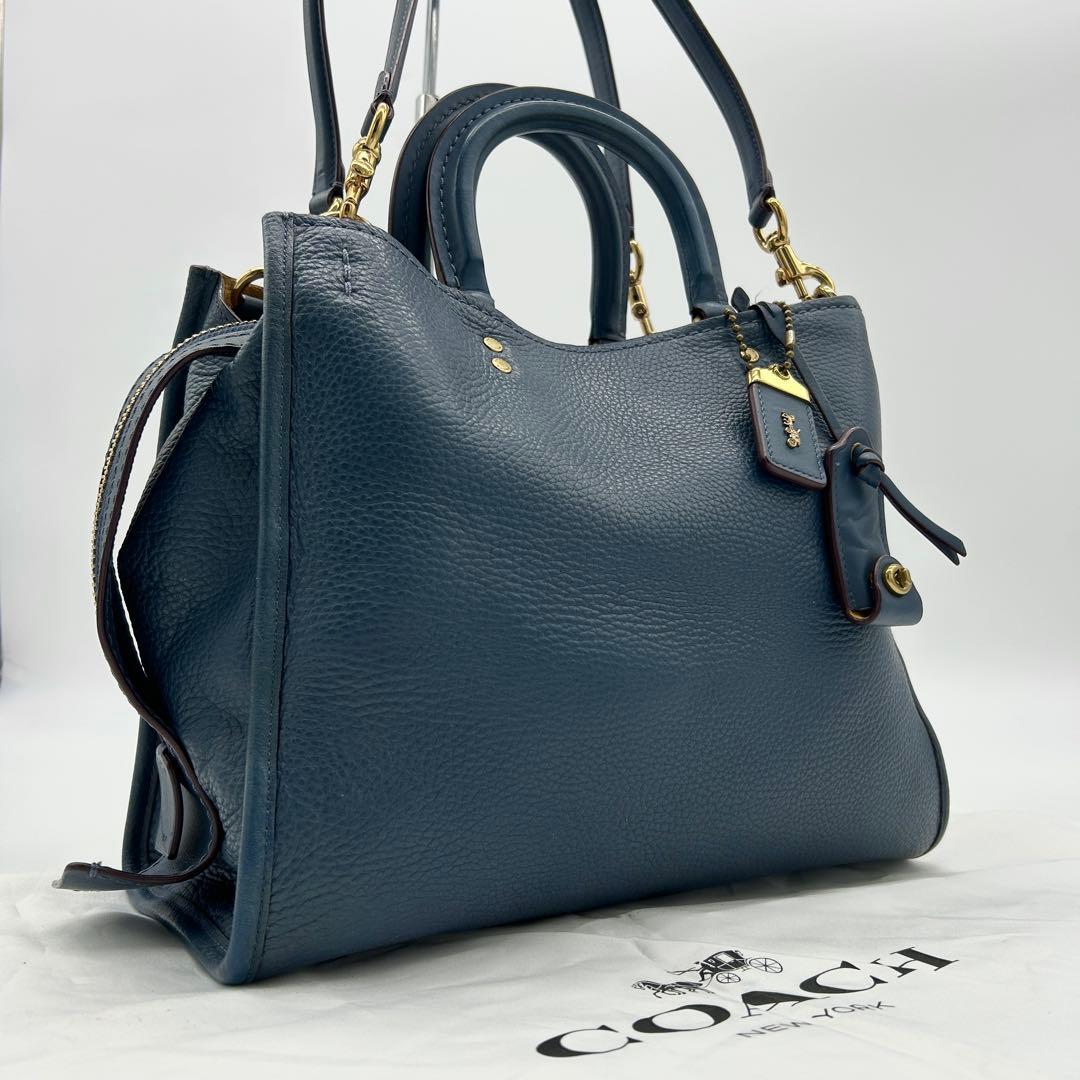 【美品】コーチ ローグ25 2way ショルダーバッグ ブルー グラブタンレザー