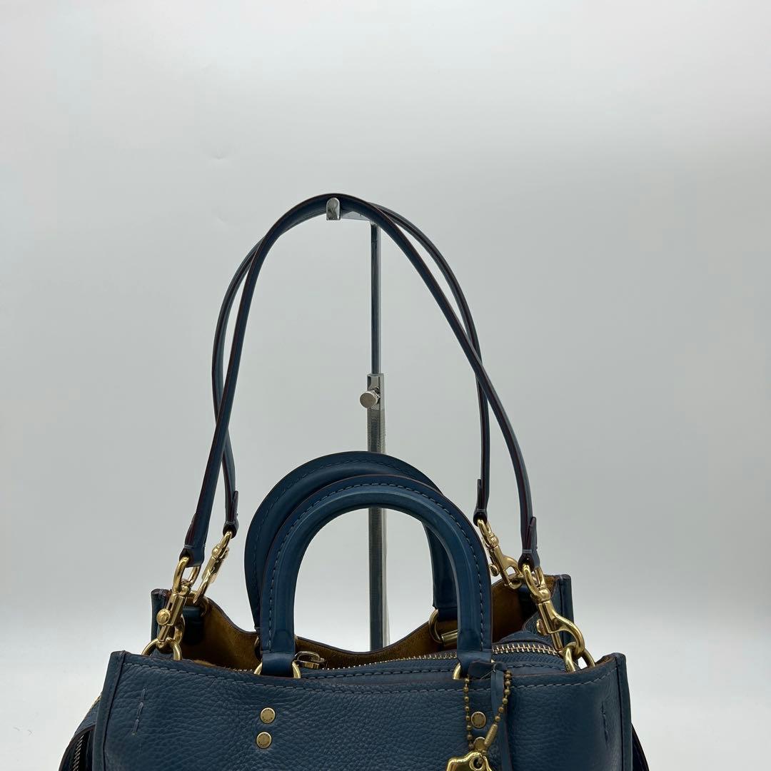 【美品】コーチ ローグ25 2way ショルダーバッグ ブルー グラブタンレザー