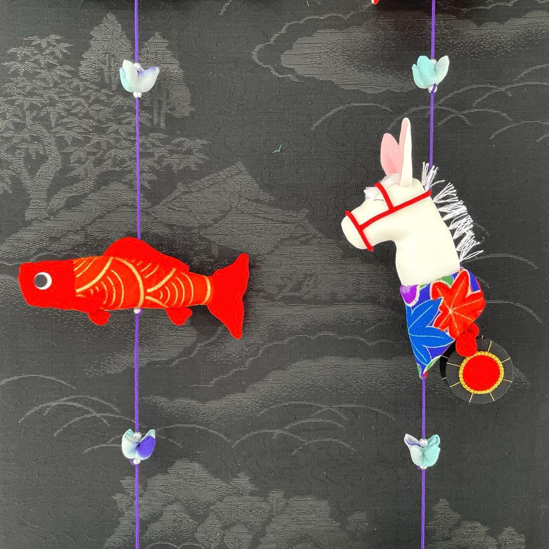 141 ちりめん細工　端午の節句タペストリー　吊るし飾り　古布