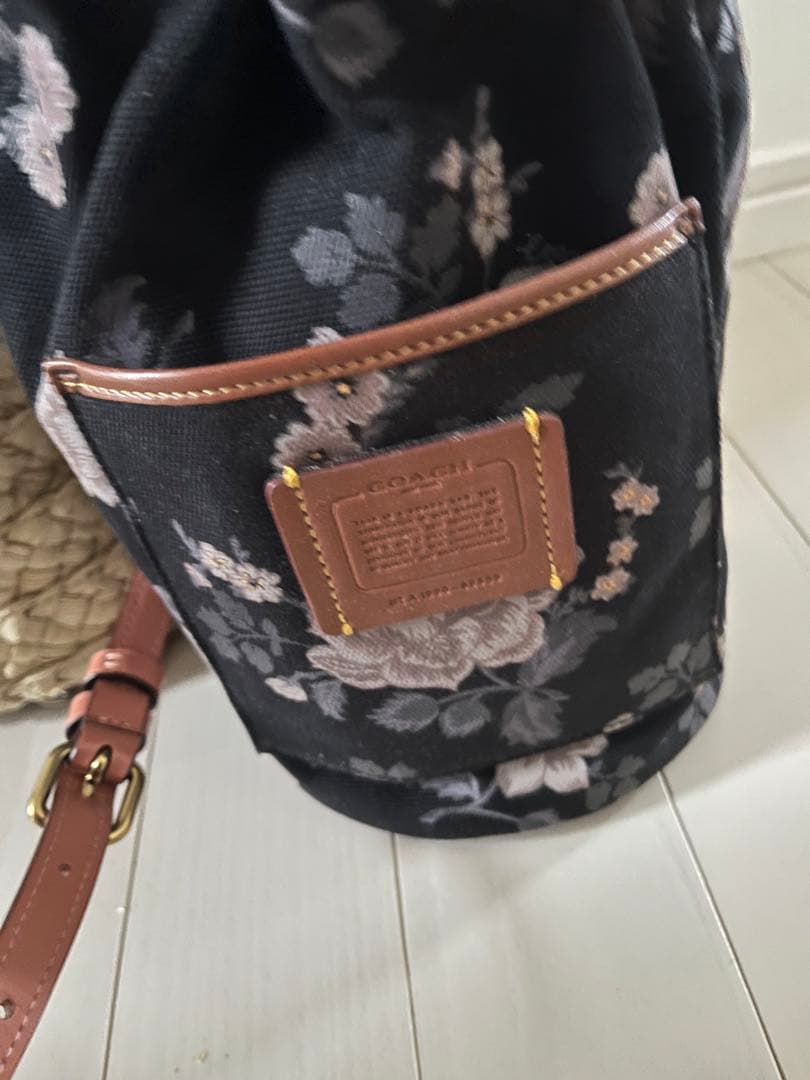 コーチ　カゴ　ショルダー　巾着型　バッグ　花柄