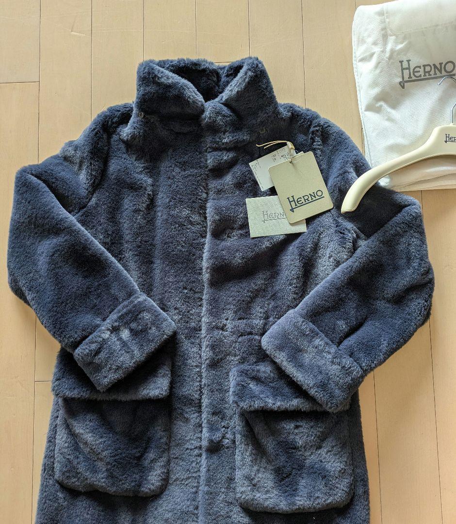 HERNO ヘルノ　エコファーコート 紺　38