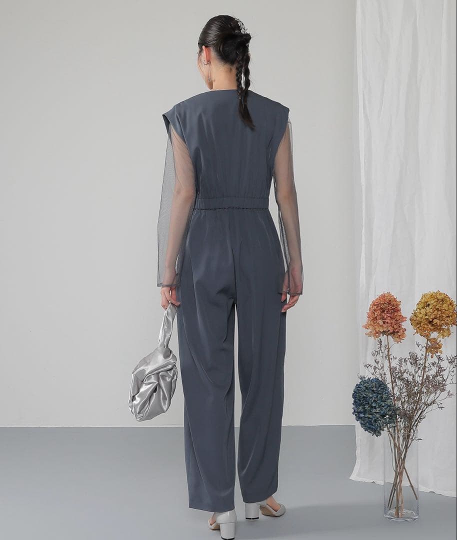 シアートップス スタンドアウトカラー オールインワン パンツドレス