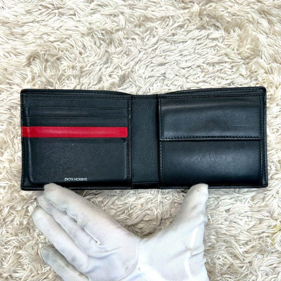 【美品】DIOR 二つ折り財布 ブラック ホワイト チェック柄