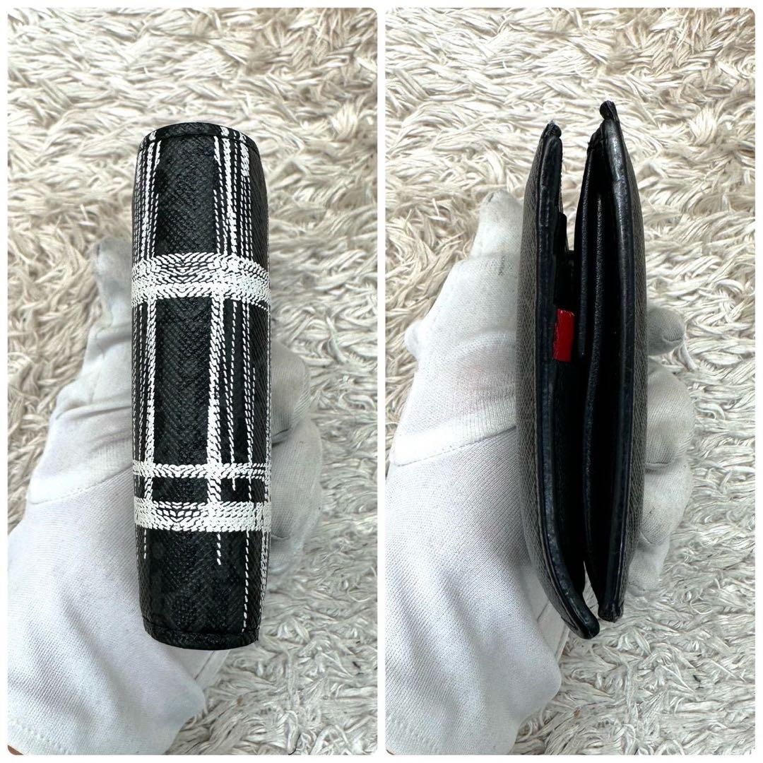 【美品】DIOR 二つ折り財布 ブラック ホワイト チェック柄
