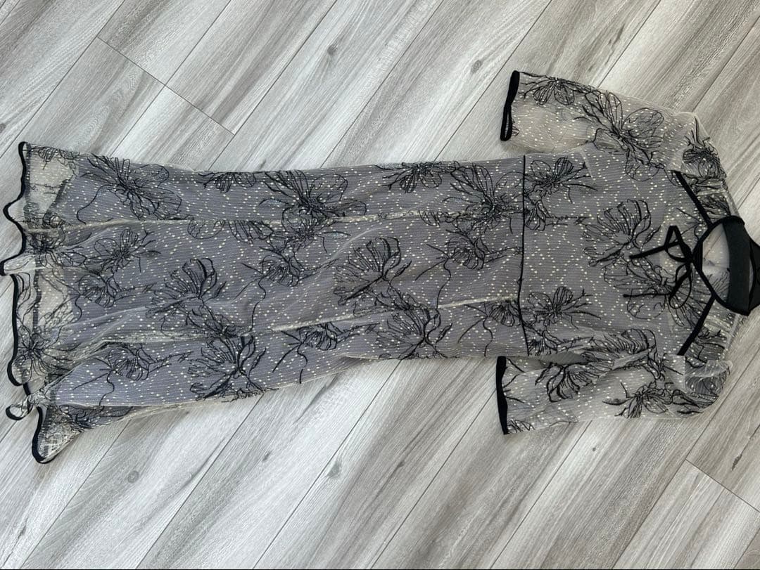 Leja 花柄リボンパフスリーブマーメイドワンピースドレス Mサイズ