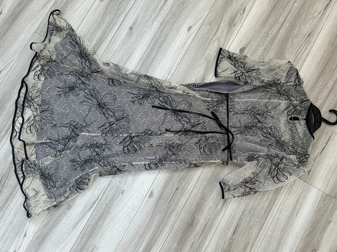 Leja 花柄リボンパフスリーブマーメイドワンピースドレス Mサイズ