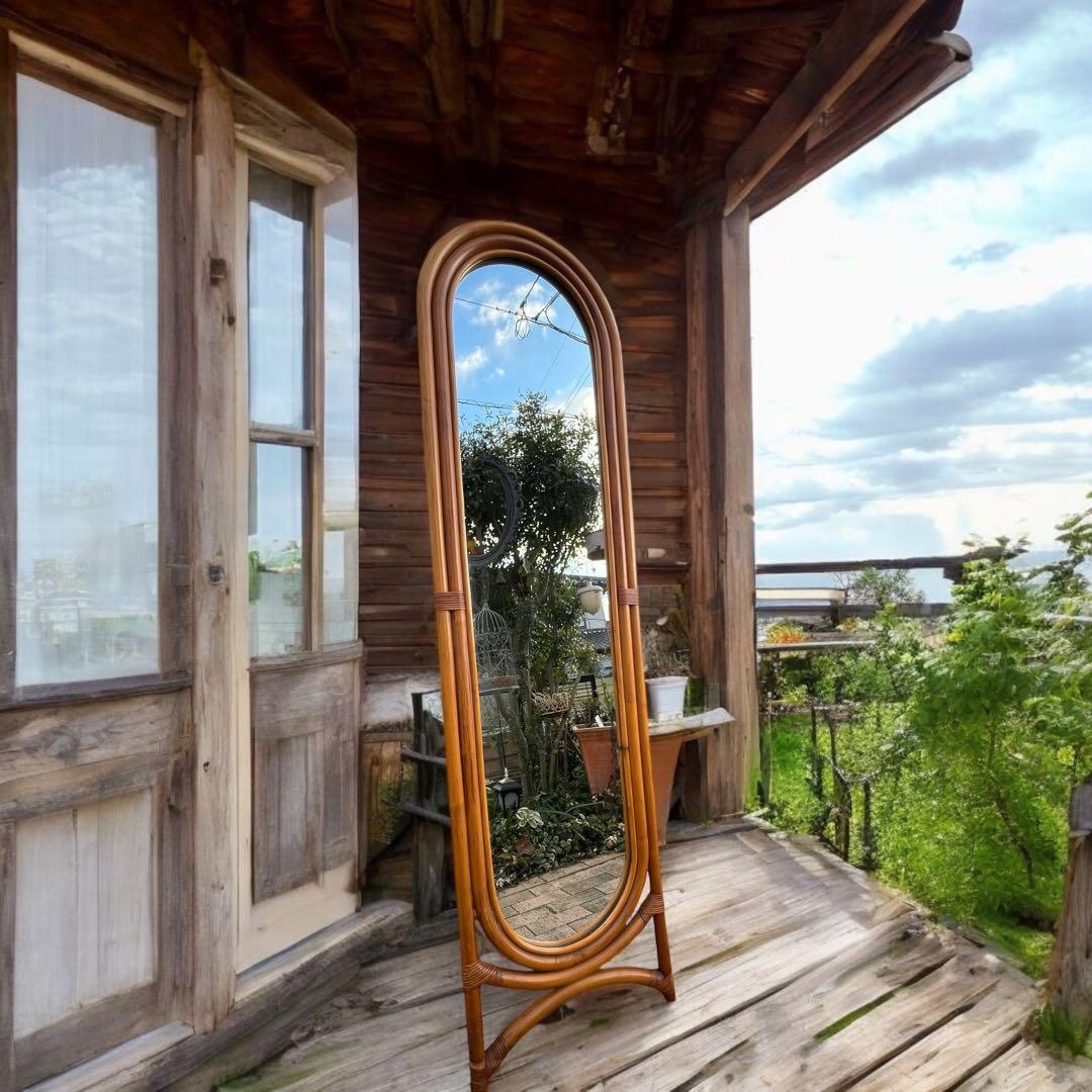 ラタン ヴィンテージ 姿見 籐家具 昭和