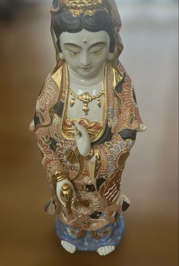 九谷焼　観音菩薩　金彩　美術置物　仏像　お守り