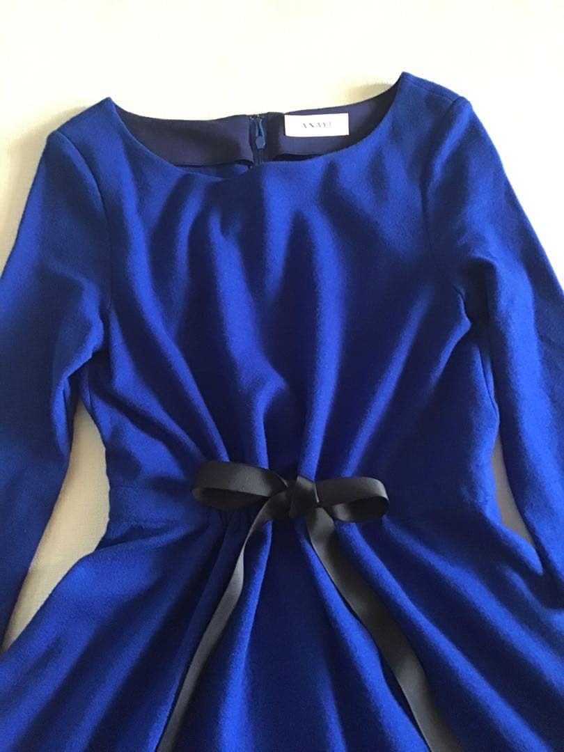 【ANAYI】ロイヤルブルーロングワンピース八分袖(38)