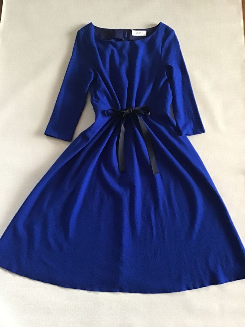 【ANAYI】ロイヤルブルーロングワンピース八分袖(38)