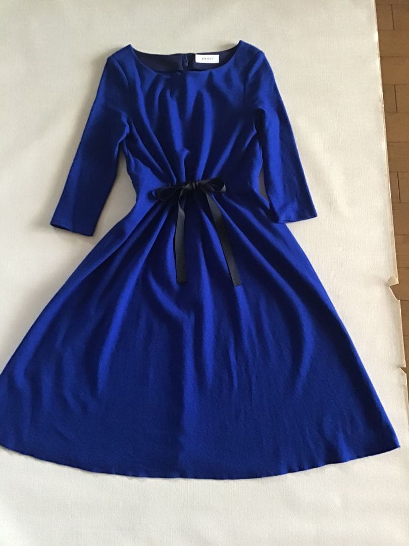 【ANAYI】ロイヤルブルーロングワンピース八分袖(38)
