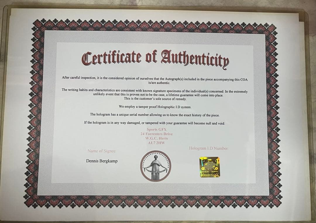 希少！　デニス・ベルカンプ選手　直筆サインパネル