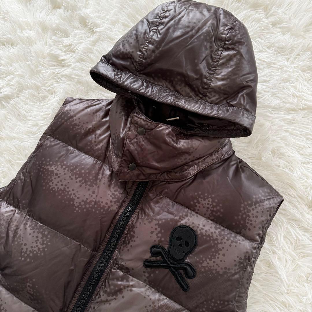 【マークアンドロナ】ダウンベスト　フード　茶色　Mサイズ　スカル