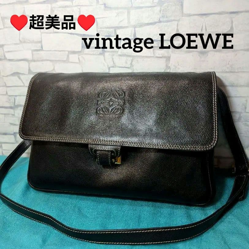 ♥極美品♥ロエベ OLD LOEWE ショルダーバッグ アナグラム レザー 黒