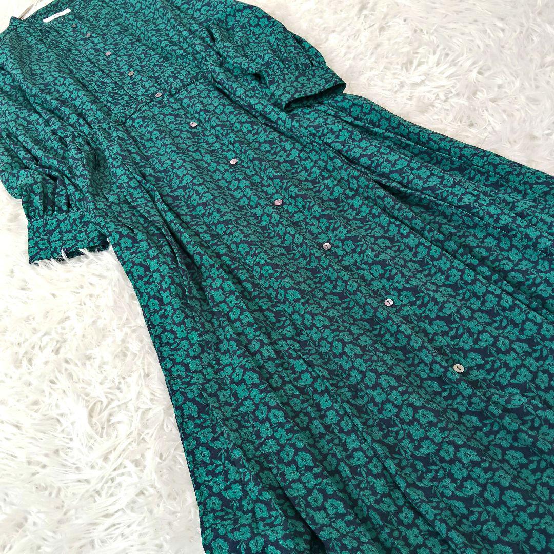 932 シップス ドット / 花柄 バンドカラー サイド プリーツ ワンピース