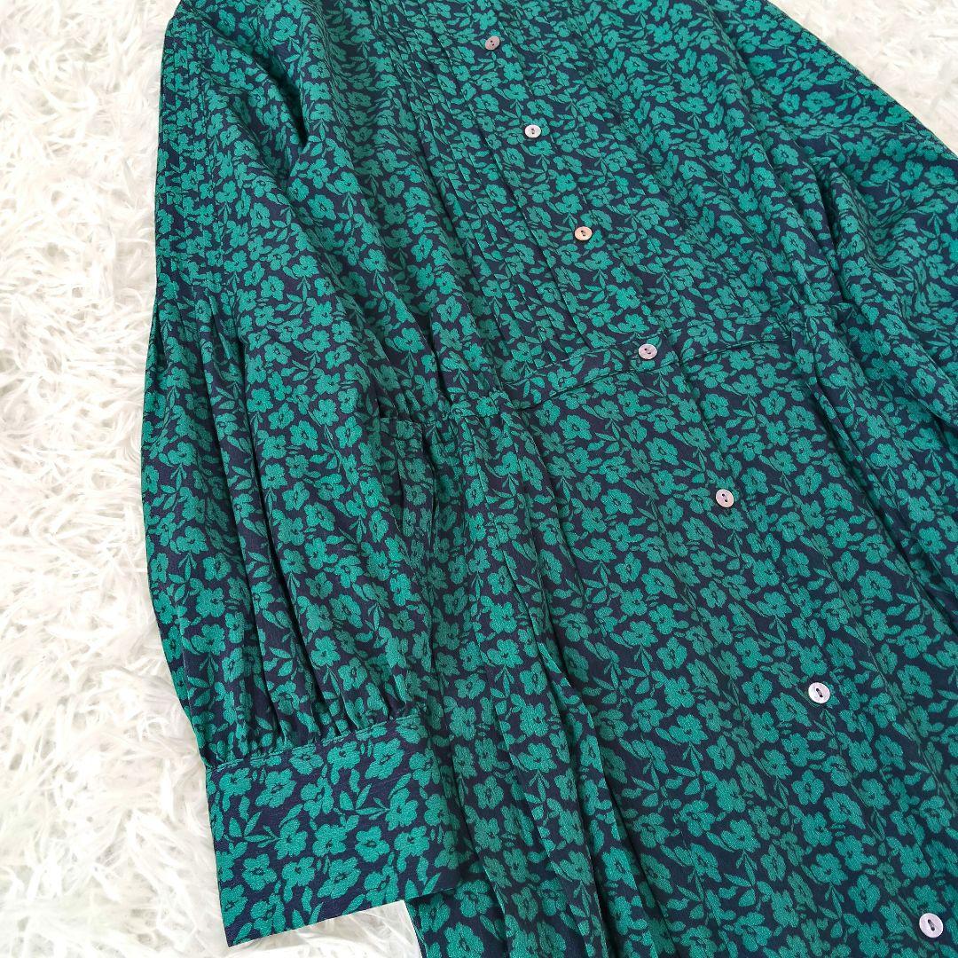 932 シップス ドット / 花柄 バンドカラー サイド プリーツ ワンピース