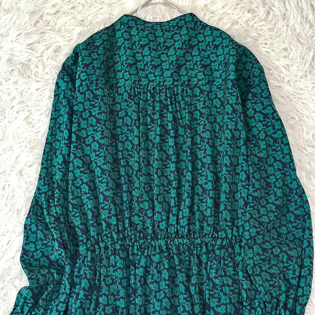 932 シップス ドット / 花柄 バンドカラー サイド プリーツ ワンピース