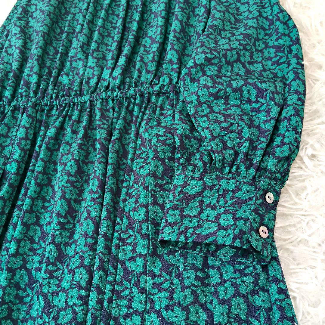 932 シップス ドット / 花柄 バンドカラー サイド プリーツ ワンピース