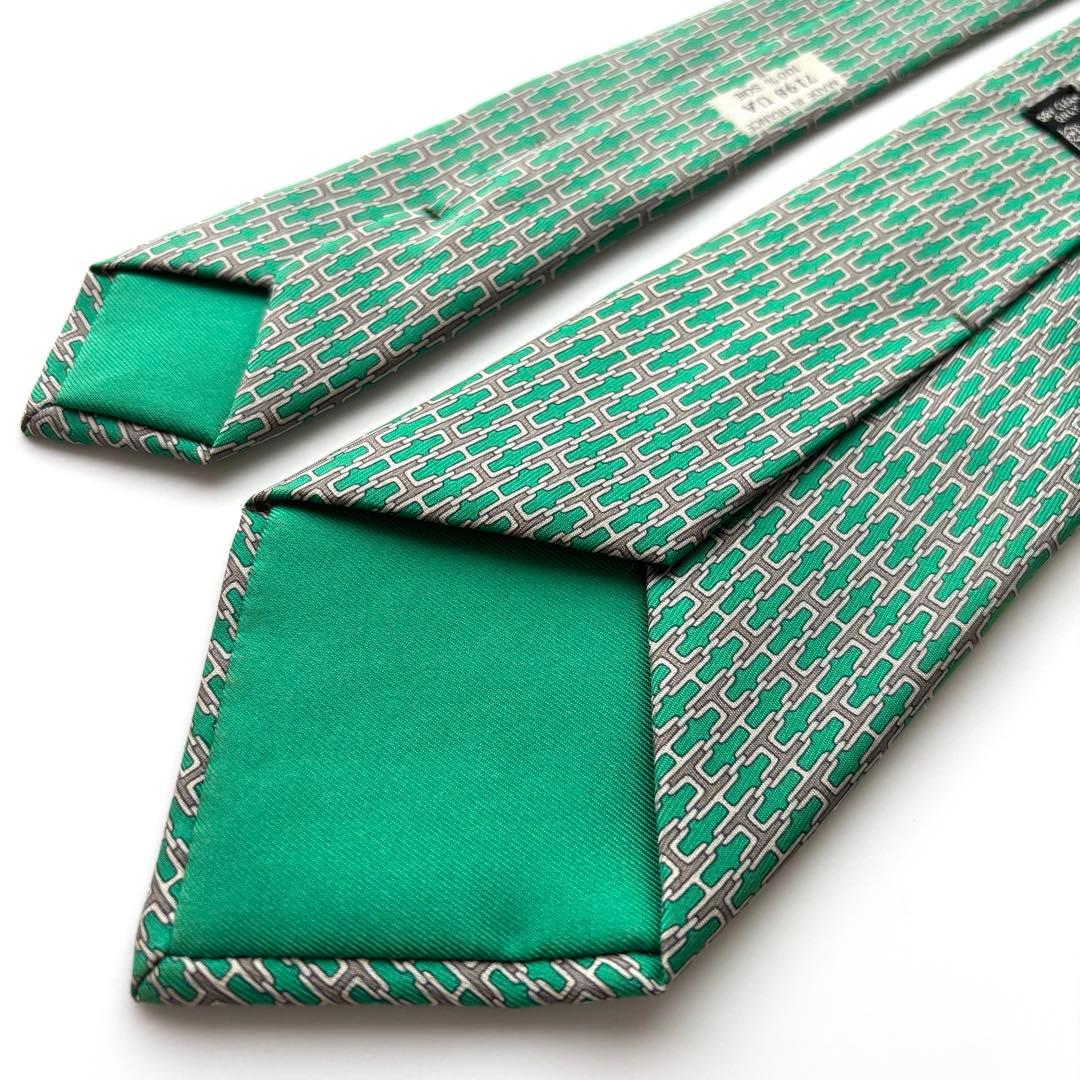 ꧁極美品꧂ エルメス ネクタイ ファソネ H柄 プリント グリーン ブラウン