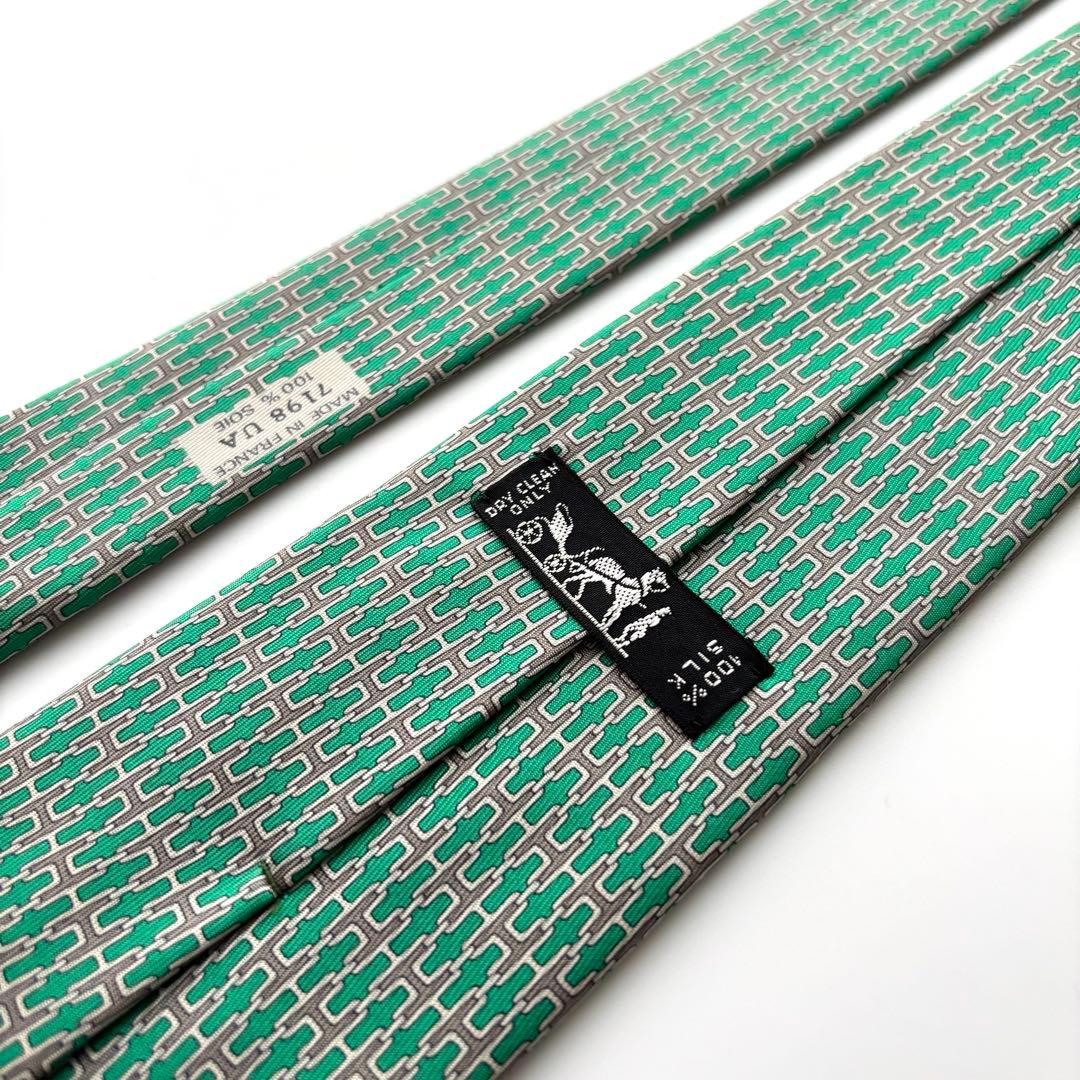 ꧁極美品꧂ エルメス ネクタイ ファソネ H柄 プリント グリーン ブラウン