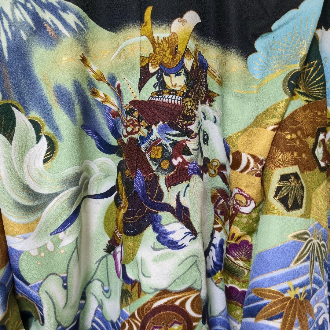 七五三 着物セット 5歳 男の子用 黒地 波と武士のデザイン