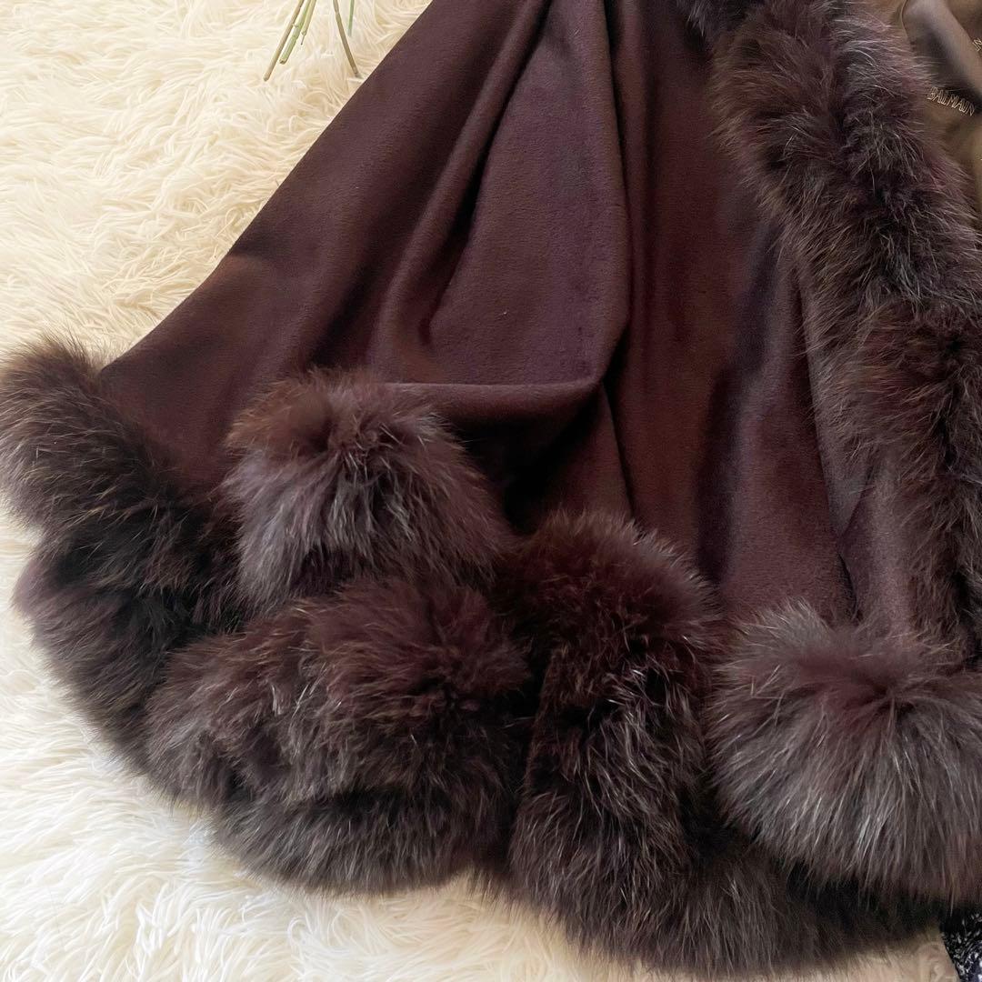 BALMAIN 最高級 カシミヤ100％ ブルーフォックス ポンチョ ブラウン