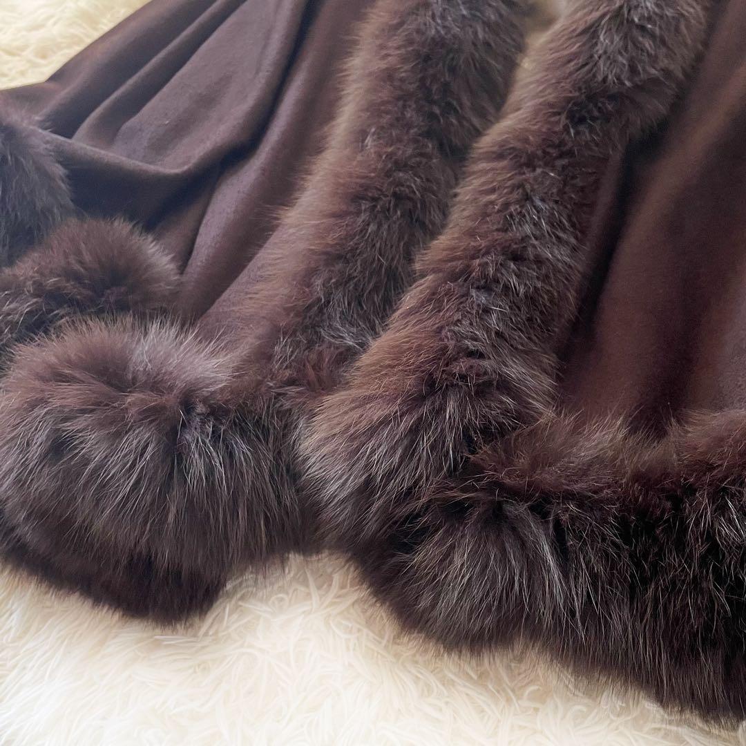 BALMAIN 最高級 カシミヤ100％ ブルーフォックス ポンチョ ブラウン