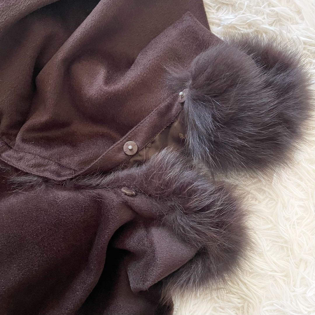 BALMAIN 最高級 カシミヤ100％ ブルーフォックス ポンチョ ブラウン