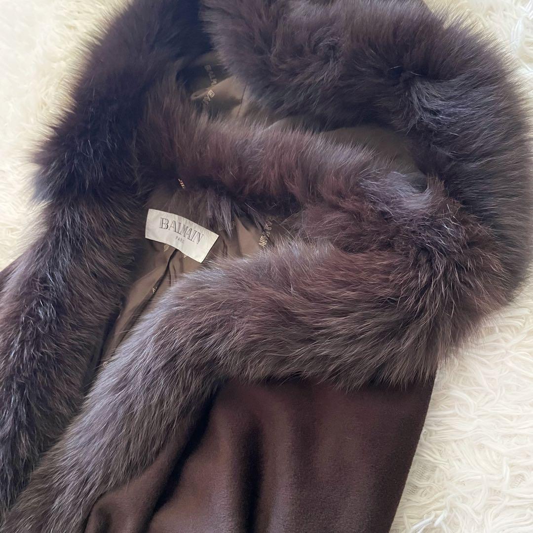 BALMAIN 最高級 カシミヤ100％ ブルーフォックス ポンチョ ブラウン