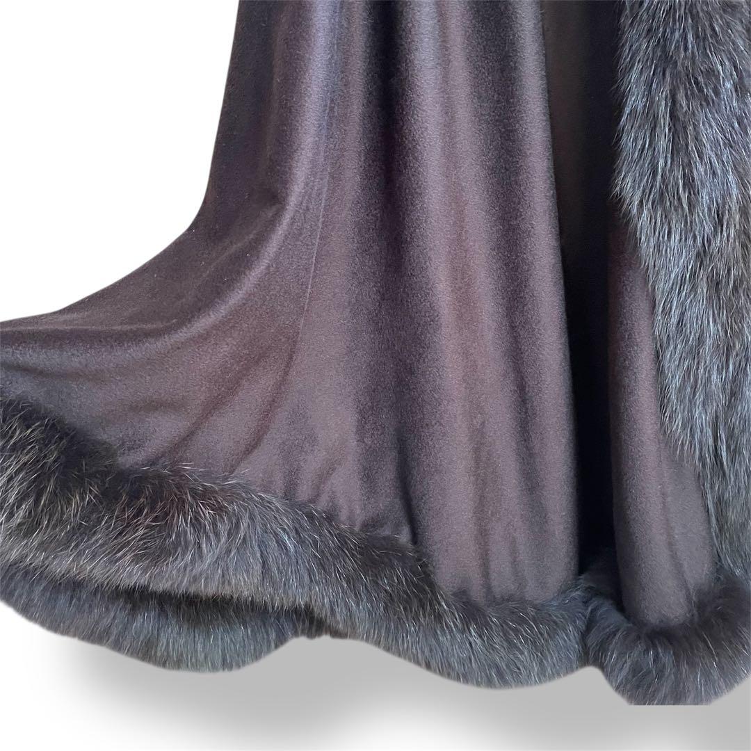 BALMAIN 最高級 カシミヤ100％ ブルーフォックス ポンチョ ブラウン