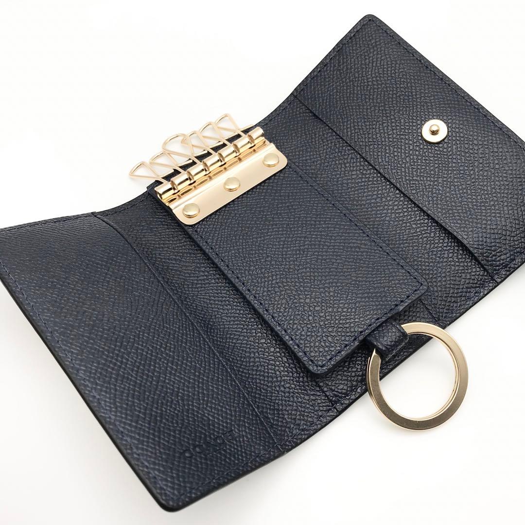 COACH 大人気！！ 6リングキーケース クロスグレインレザー ネイビー 新品