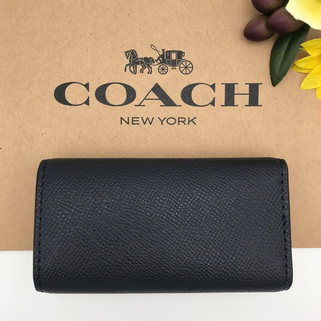 COACH 大人気！！ 6リングキーケース クロスグレインレザー ネイビー 新品