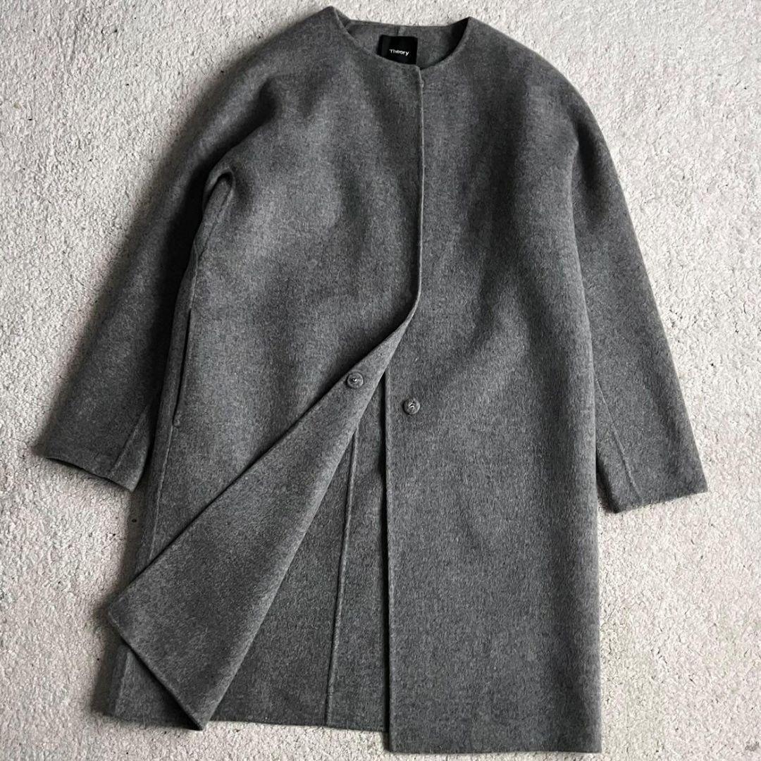 ✨極美品✨現行品 セオリー カシミヤ リバーコート ダブルフェイス ノーカラー