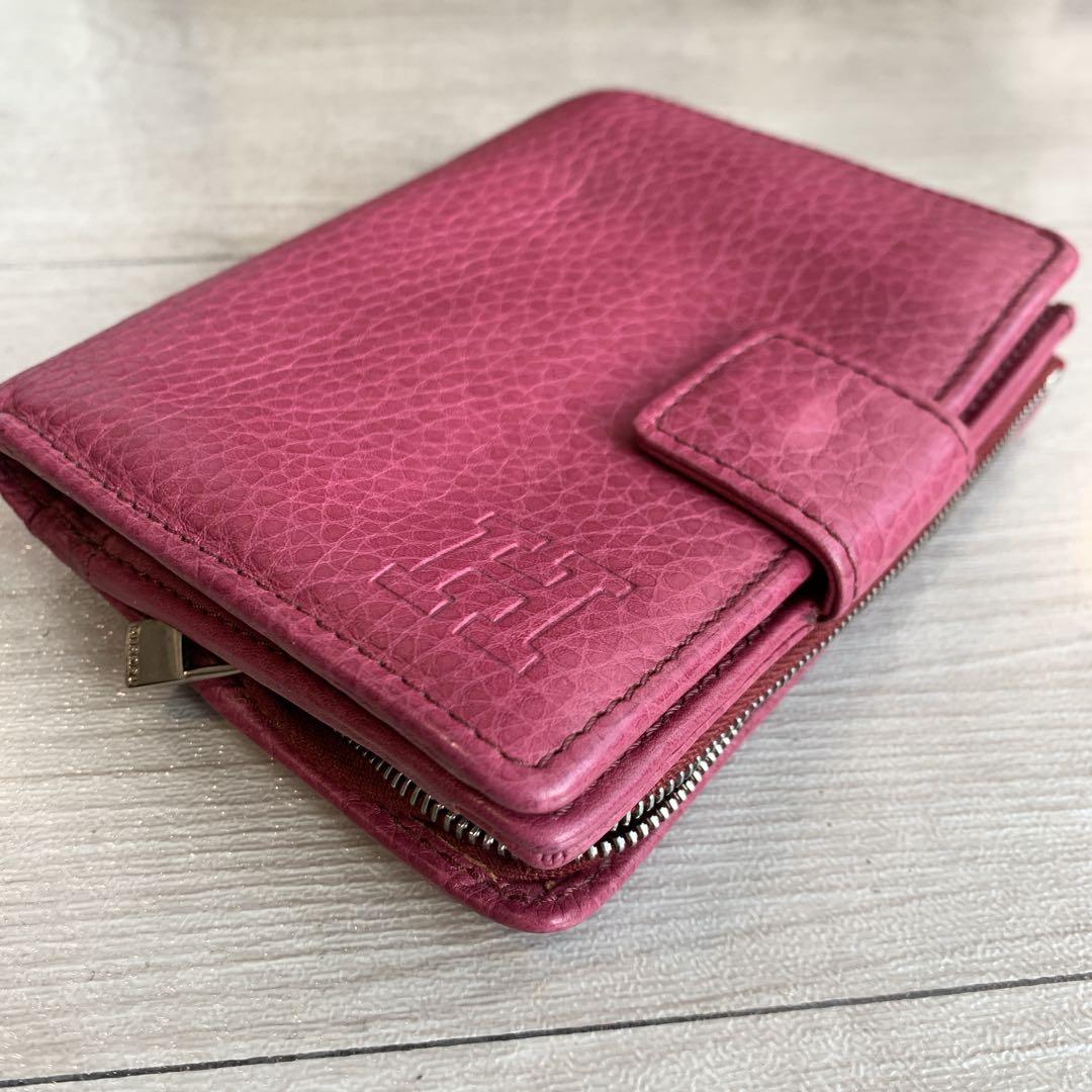 【ヒロフ】美品✨レディース二つ折り財布　ローズピンク　可愛い便利