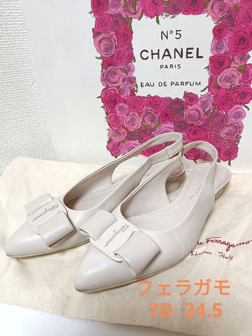 値下げ!!Ferragamo★VIVA リボンフラットパンプス7D 24.5cm
