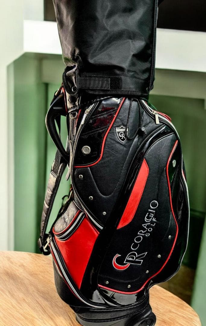 送料無料/超美品CORAGGIO GOLF キャリー付きキャディバッグ 黒/赤