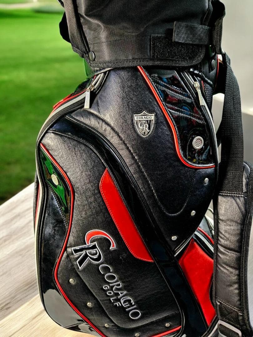 送料無料/超美品CORAGGIO GOLF キャリー付きキャディバッグ 黒/赤
