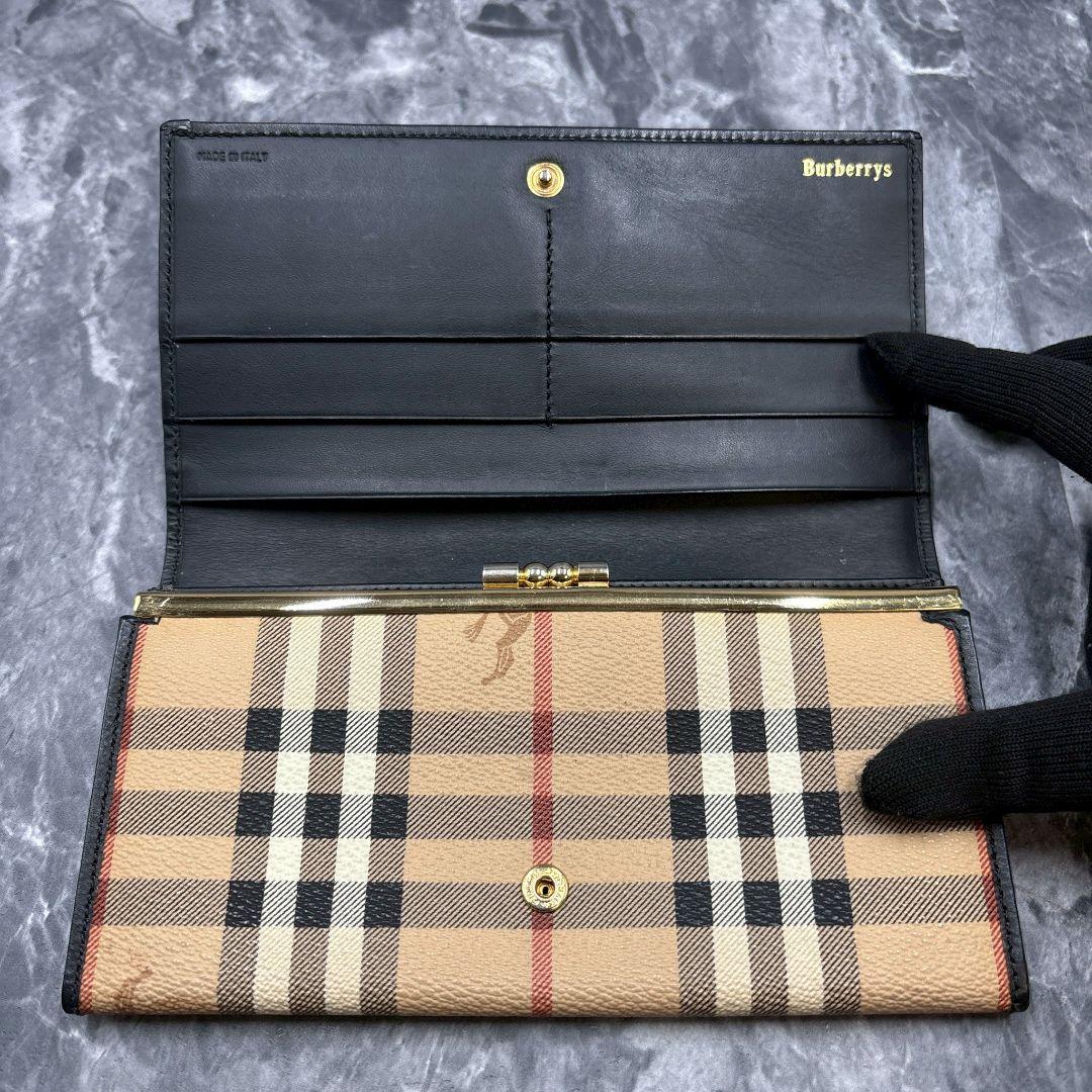 未使用級◎✨極美品✨バーバリー 二つ折り 長財布 がま口 小銭入れ ノバチェック