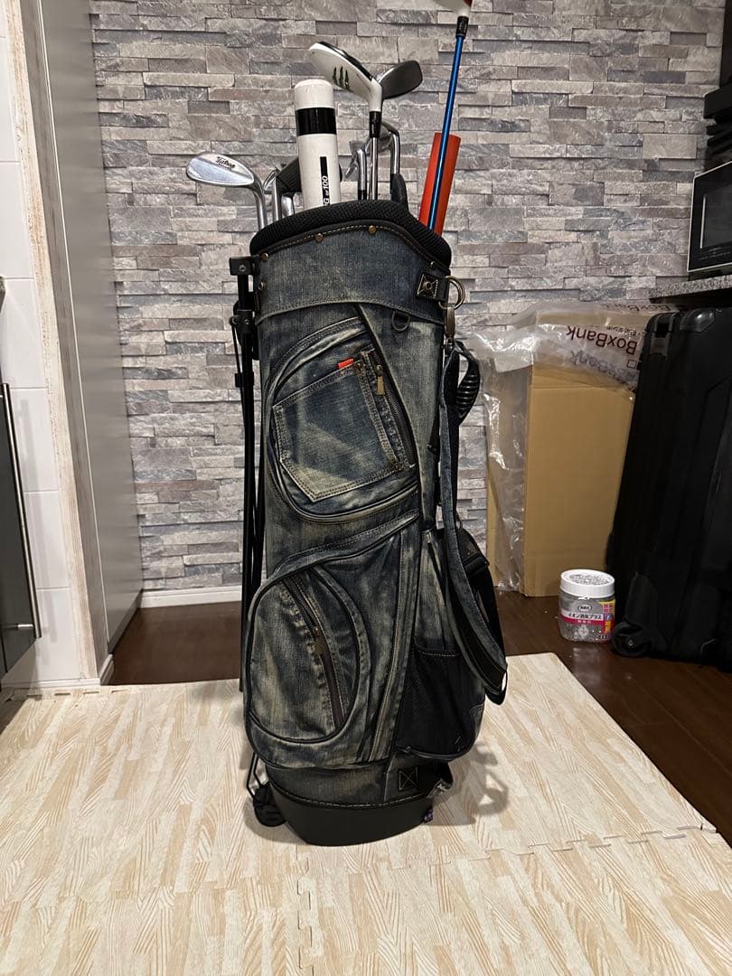 デニム風 ゴルフバッグ　キャリーバック　クラブフルセット付