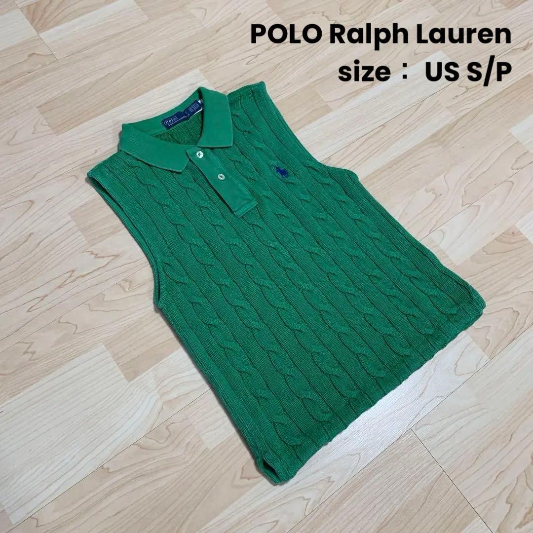 【美品】POLO ラルフローレン　ケーブルニットクロップドポロシャツ