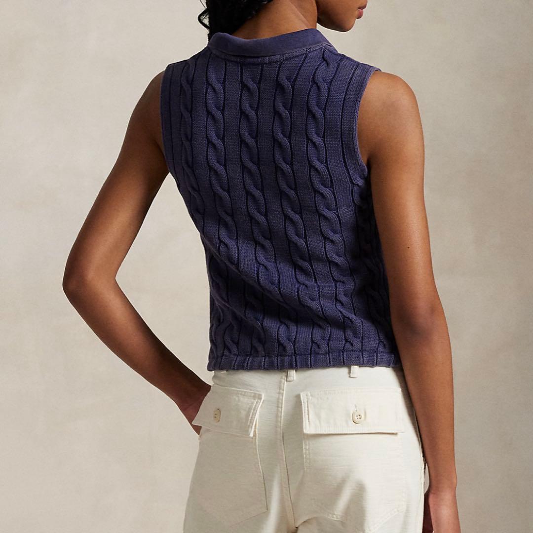 【美品】POLO ラルフローレン　ケーブルニットクロップドポロシャツ