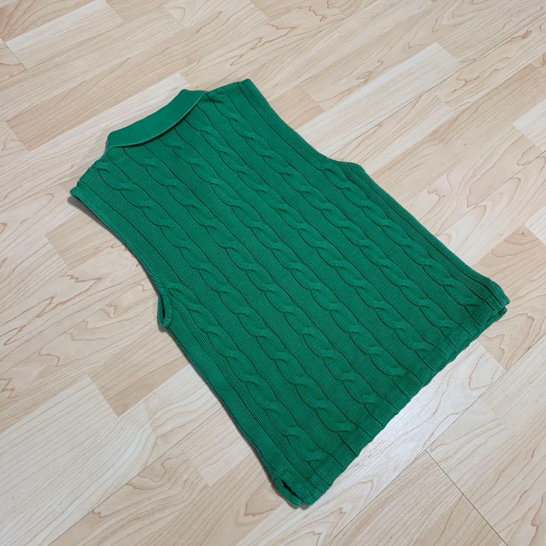 【美品】POLO ラルフローレン　ケーブルニットクロップドポロシャツ