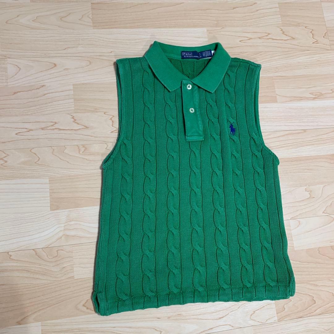 【美品】POLO ラルフローレン　ケーブルニットクロップドポロシャツ