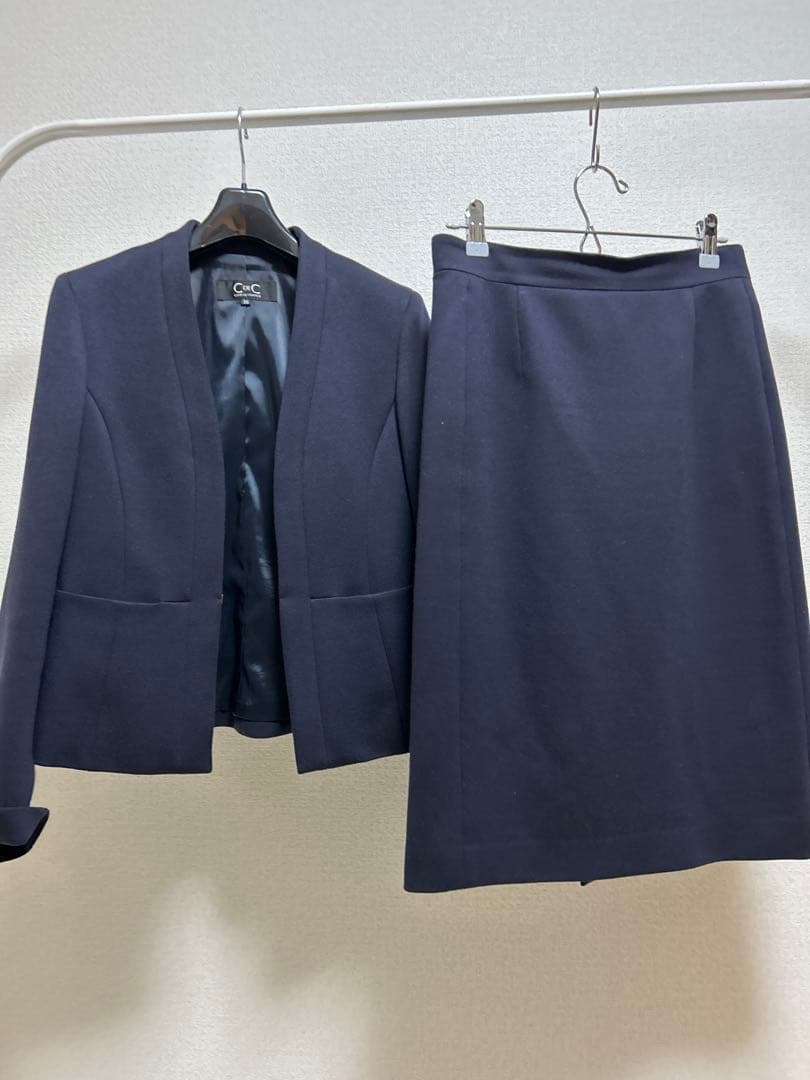 クードシャンス スーツセットアップネイビー ジャケット36 スカート38 日本製