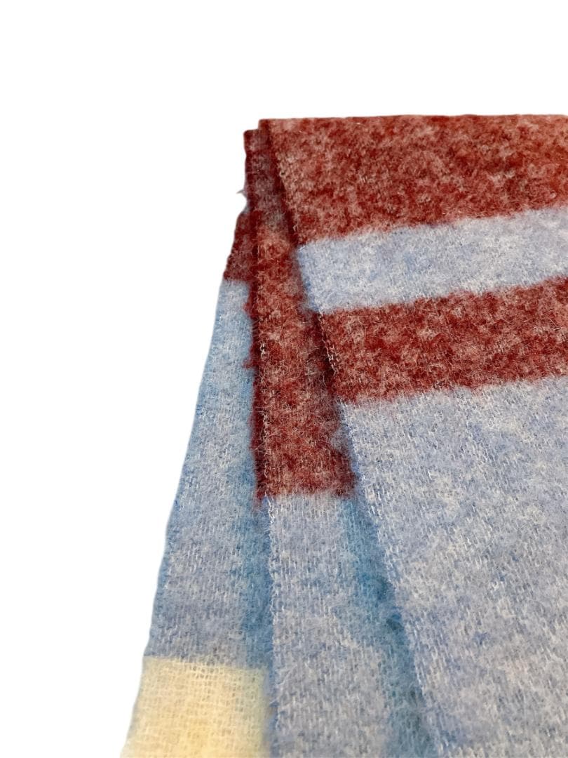 MARNI モヘヤ×アルパカ フリンジ マフラー ライトブルー系×ボルドー系